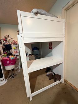 White Loft Bed with Built-In Desk