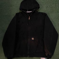 Vintage Carhartt distressed black hooded jacket