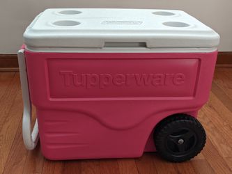 Pink and White Coleman Tupperware Cooler
