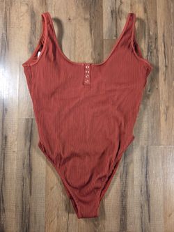 Hollister Rust Orange Ribbed One Piece Bathing Suit