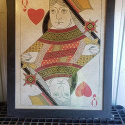 Framed Vintage Queen Of Hearts Print 32" X 26" 