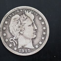 1915p Barber Silver Quarter Vg