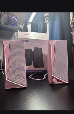 💖 LENRUE Pink Computer Speakers – USB/USB-C Stereo Sound Bar 🔊✨