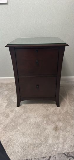 Dark Wood File Cabinet with Glass Top
