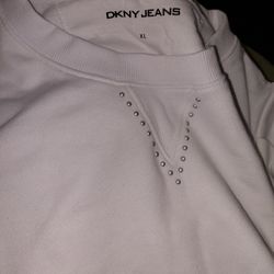 DKNY White Sweatshirt With Ruffles On Shoulders (XL) 