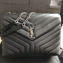 Saint Laurent YSL Monogram LouLou Large Quilted Chevron Shoulder Chain Bag