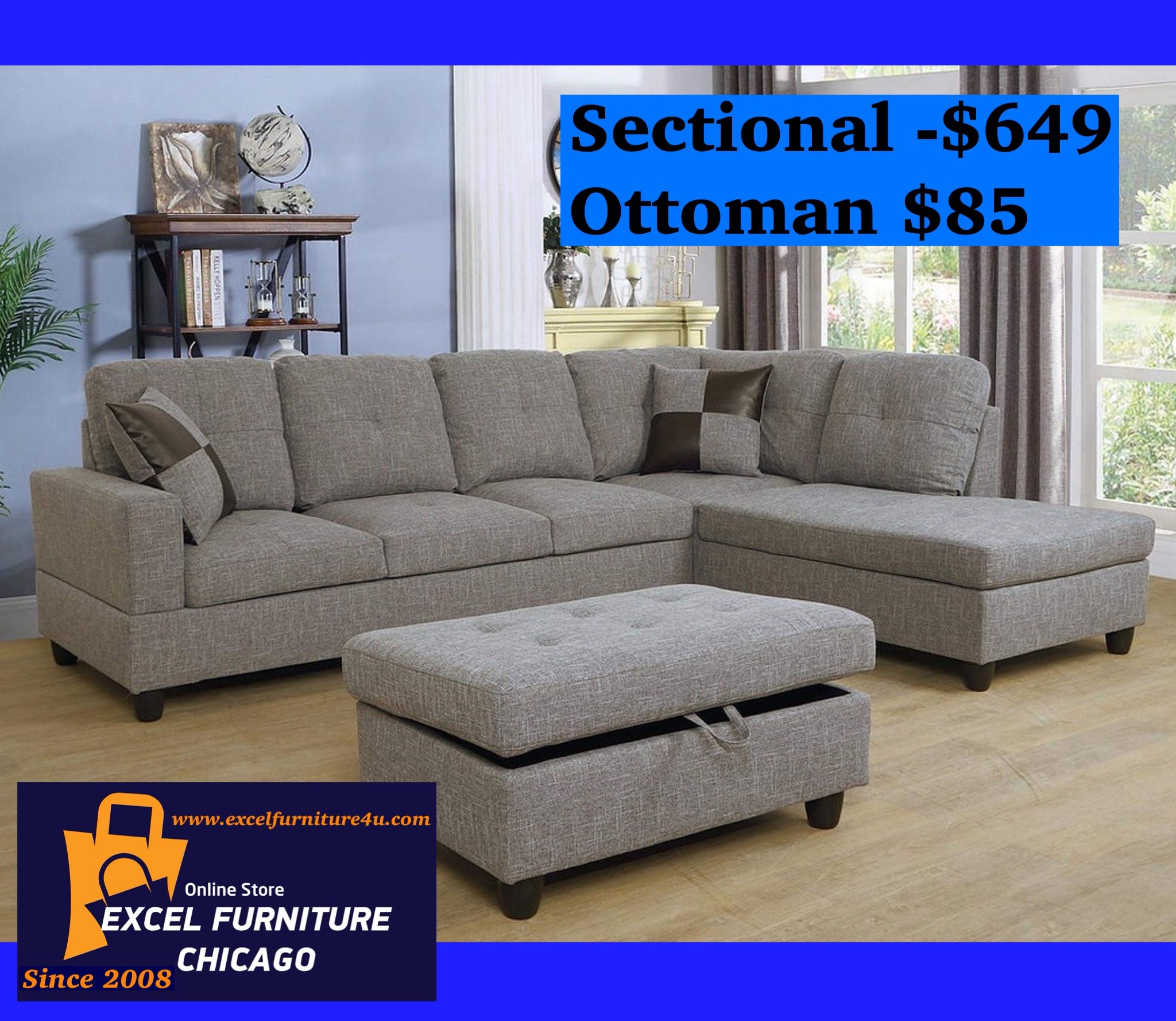 Brand New Grey Sectional Sofa Couch 