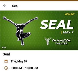 SEAL tickets 3rd row center Tonight Yaamava Casino