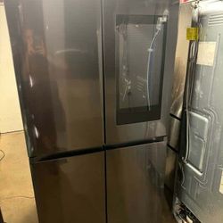 LIKE NEW !! SAMSUNG BLACK STAINLESS STEEL FAMILY HUB+ BESPOKE COUNTER DEPTH 4 DOOR REFRIGERATOR/ SMART AI/ ICE BITES 