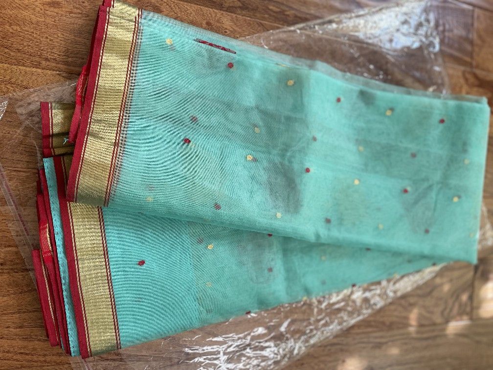 Brand New Beautiful Turquoise Color Pure Chanderi Silk Saree