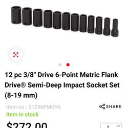 Snap➖On  usa tools  3/8 Drive  🔎semi deep impact socket  👁️‍🗨️set 8mm-19mm ✅
