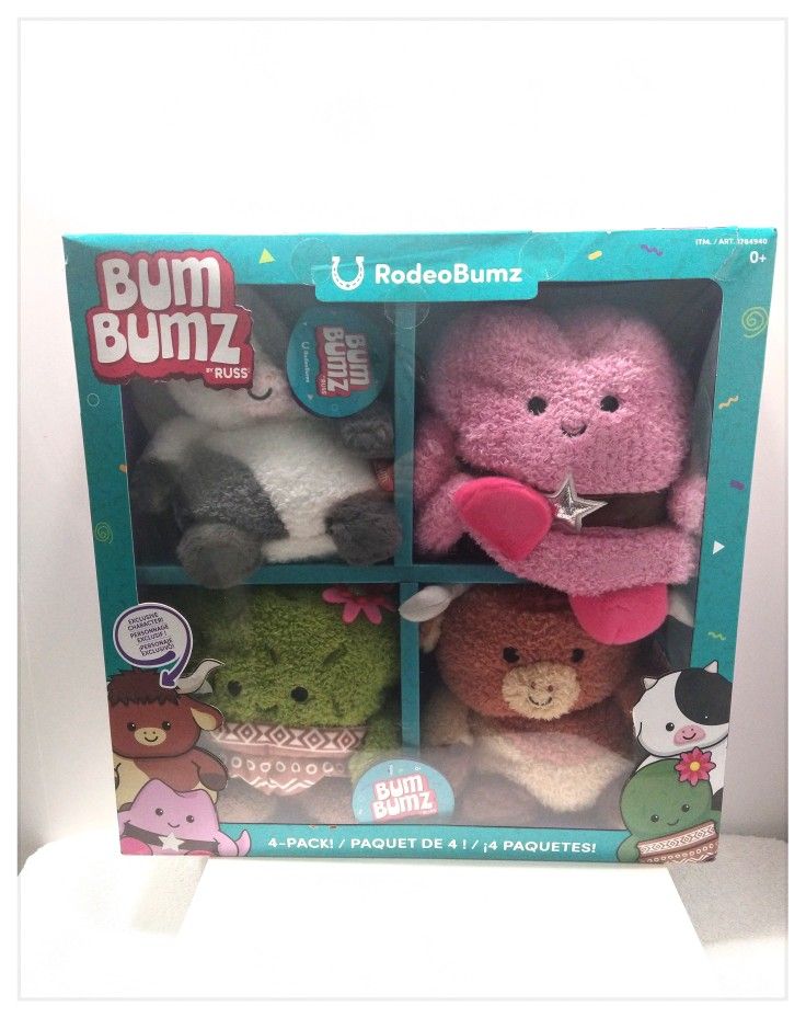 Bum Bumz 7.5" Plush 'Rodeo Bumz' Assorted 4-Pack *NIB*