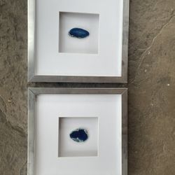 Modern Framed Blue Agate Wall Art – Set of 2