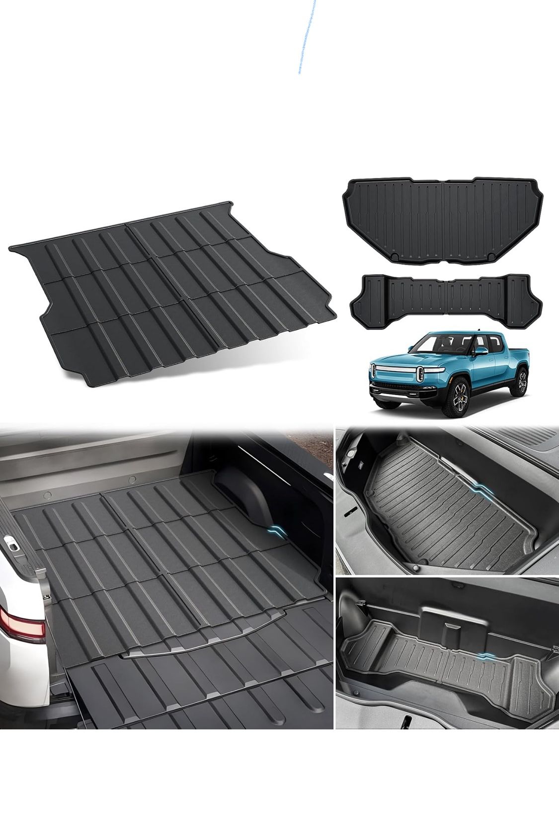 Bed Mat and Front Cargo Liners Mats for 2022-2024 Rivian R1T, All Weather Protection Cargo Liner fits for 2024 Rivian R1T Accessories