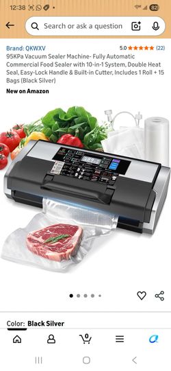 95KPa Vacuum Sealer Machine- Fully Automatic Commercial Food Sealer with 10-in-1 System, Double Heat Seal, Easy-Lock Handle & Built-in Cutter, Include