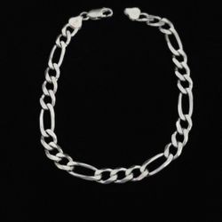 7" x 7mm Solid Sterling Silver Figaro Chain Bracelet, Made in Italy. MINT!