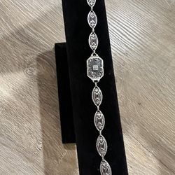 Stunning Rock Crystal Art Deco Diamond Bracelet White Gold 14k 5.2g