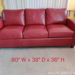 Red Leather Sofa Sleeper- Main & Greenfield
