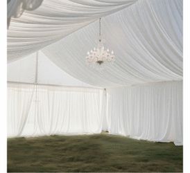 Stretch Spandex Tent Ceiling Drape – 25ft x 36ft, White 100GSM Wrinkle-Free Fabric w/pockets