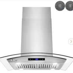30 in. 343 CFM Convertible Island Mount Range Hood with Tempered Glass and Carbon Filters in Stainless Steel