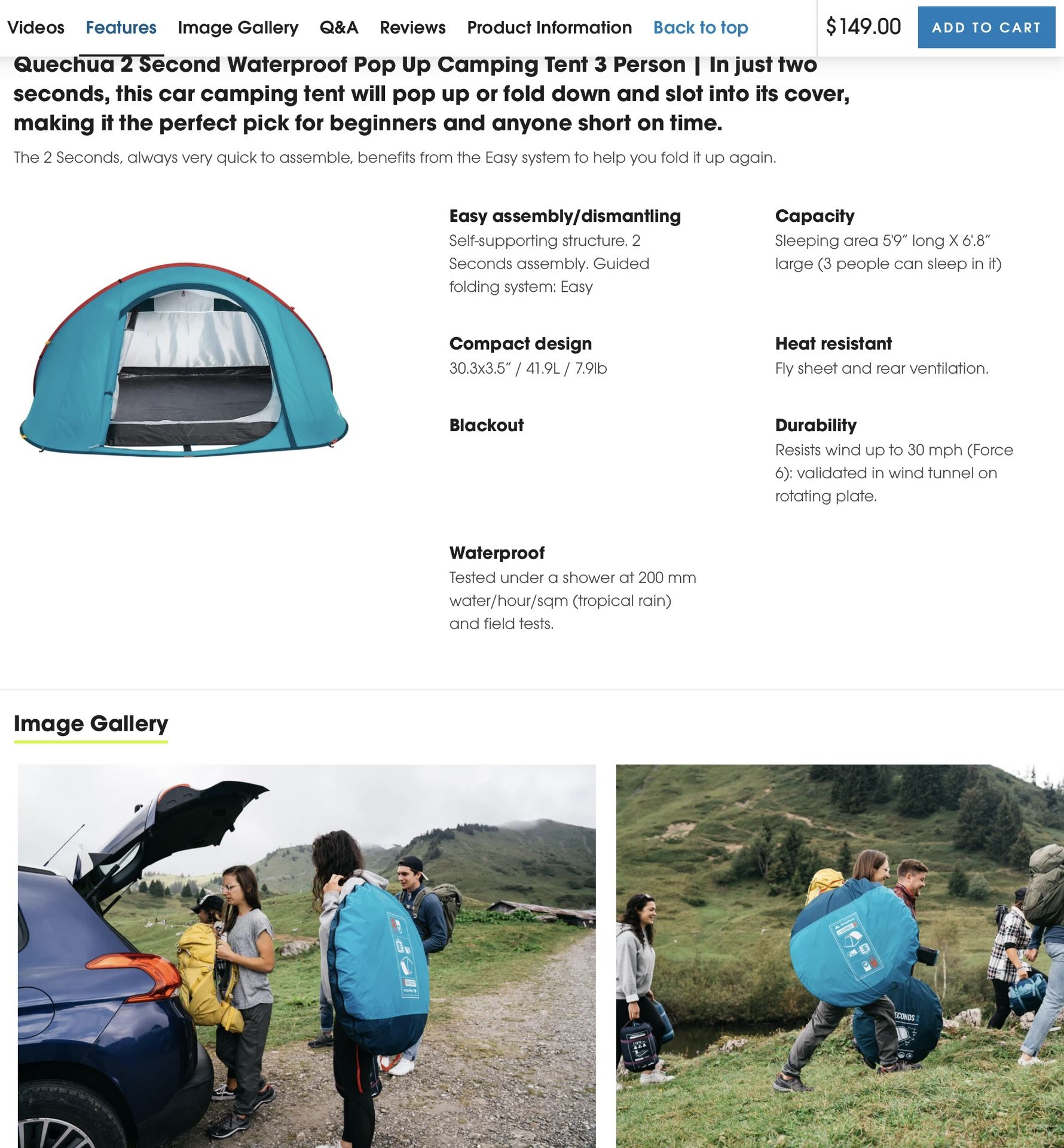 NEW Decathlon Quechua Second Waterproof Pop Up Camping Tent