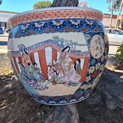 Imari Asian Handpainted Mid-century Koi Fish Bowl