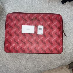 Coach F88087 Red Cherry Laptop Sleeve With Horse And Carriage Print