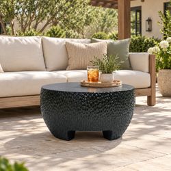 LuxenHome Round Outdoor End Table 27.17-in W x 27.17-in L ，OF1963