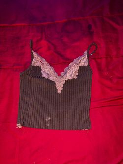 Brown Ribbed Lace Trim Camisole