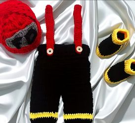 NEW Crochet Baby Firefighter Outfit Set