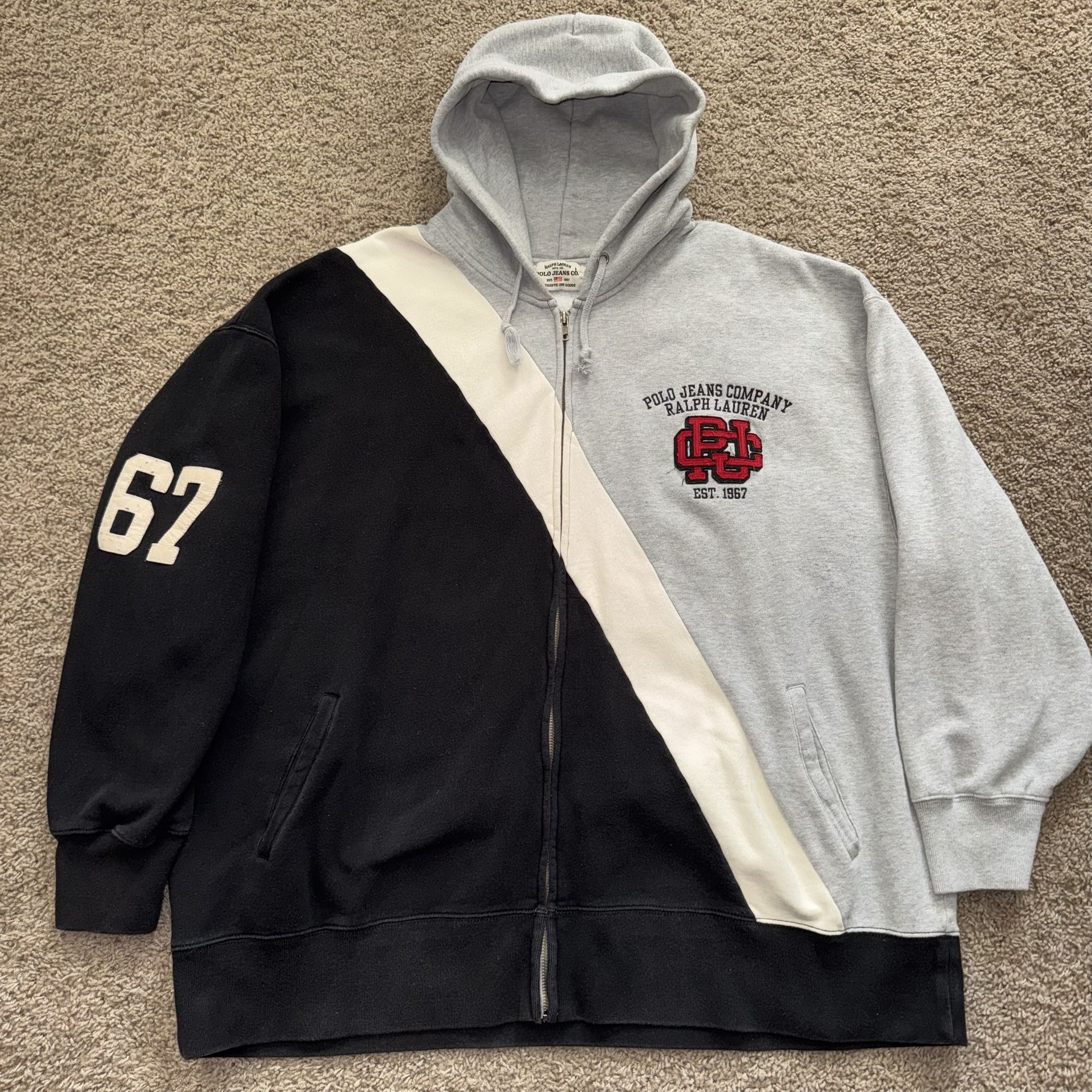 Vintage Polo Ralph Lauren Jeans Co 67’ Full Zip Hoodie Sweatshirt Size 4XL