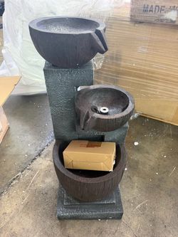 TM1030 Outdoor Water Fountain,Stone Texture Modern 3 Tiers Cascading Bowls Garden Fountains Outdoor,Suit for Patio, Deck, Porch, Lawns, Backyard and H