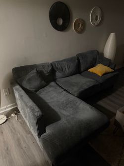 Gray Corduroy Sectional Sofa with Chaise
