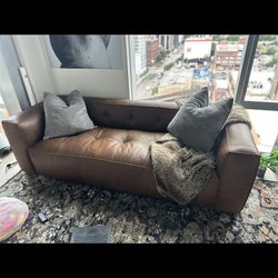 Genuine Leather Tuxedo Couch - Barely Used. Serious Inquires And Pickup Only!!