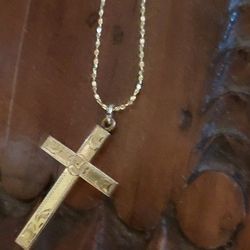 14k GOLD FILLED VINTAGE CROSS on 925 Chain ( Gold over Silver Chain)