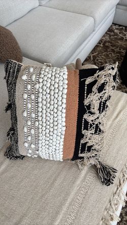 Boho Textured Throw Pillow with Fringe