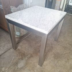 Marble End Table With Silver  20" High 24" Long  20" Wide 