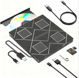 5-in-1 Extemal CD/DVD Drive for Laptop,USB 3.0 & Type-C Portable CD/DvD Rw Burner with SD/TF Card Reader & 2 USB Ports