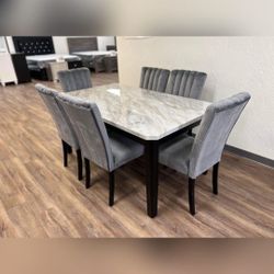 PASCAL GRAY/WHITE MARBLE-TOP DINING SET