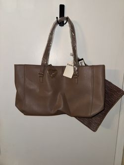 bebe Taupe Pebbled Tote Bag with Removable Crossbody Pouch, NWT