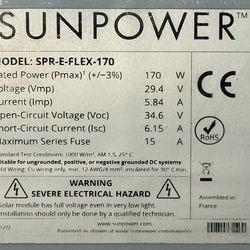 Sunpower Flex Solar 170W Rating Each