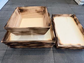 Rustic Burnt Wood Trays and Bowl Set