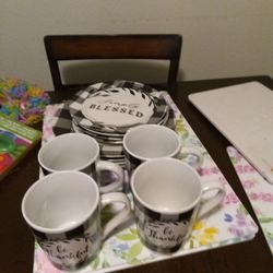 Set Of 4 Plate, Dessert & Cups