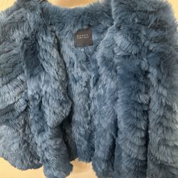 BARNEY’S NEW YORK BLUE RABBIT FUR BOLERO CROP SHAWL 