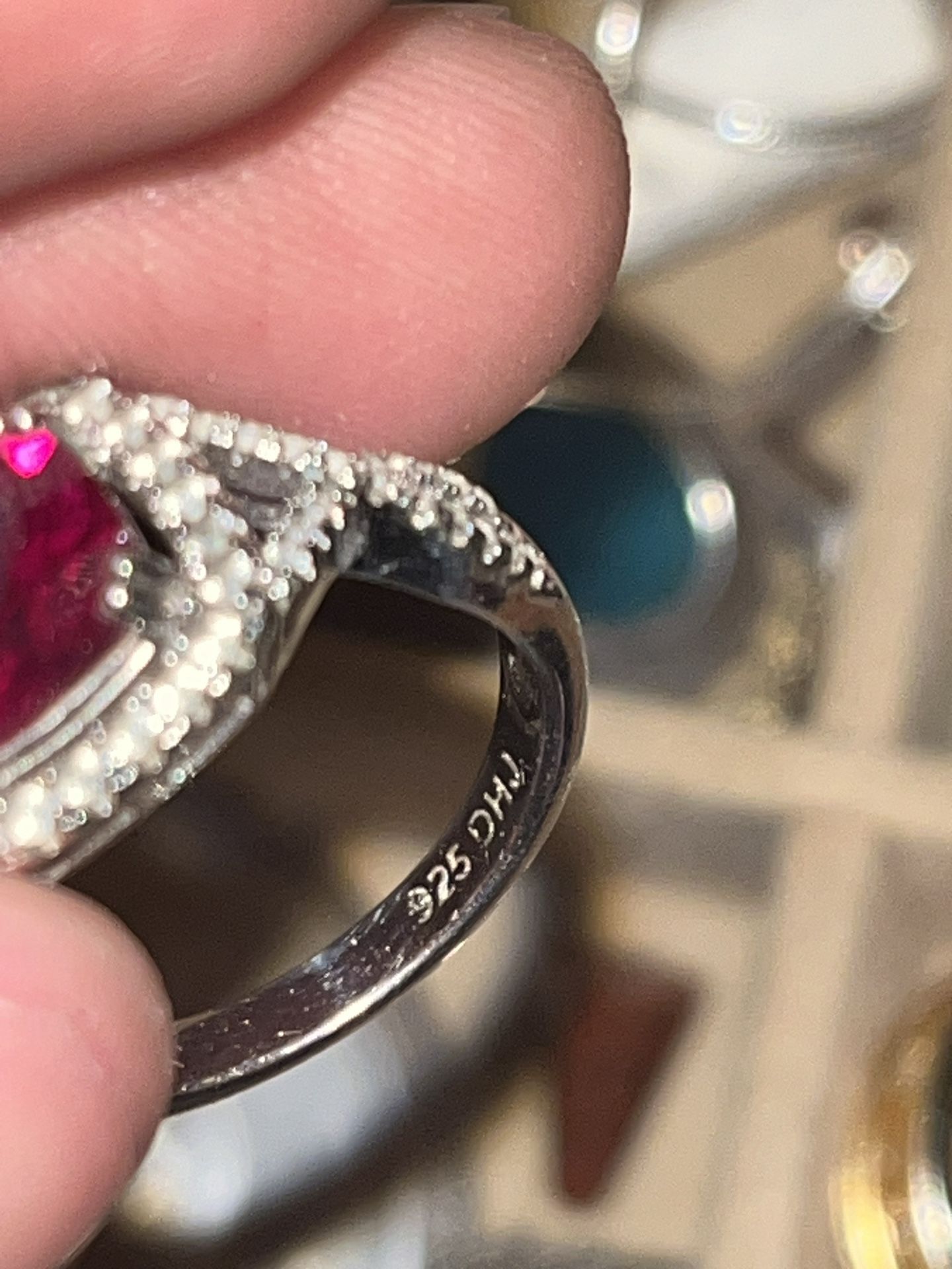 Pink Ruby With White Rubys Around 925 Sliver Ring 