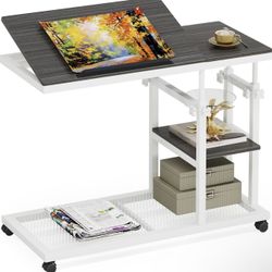 Tribesigns Height Adjustable C Table with Wheels, Mobile Couch Snack Side Table with Tiltable Drawing Board, Sofa Bedside Laptop Stand C Shaped TV Tra