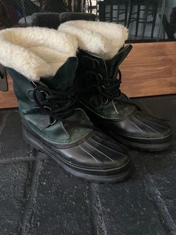 Vintage Sorel Alpine Green Black Cream Rubber duck boots size 9 and 7