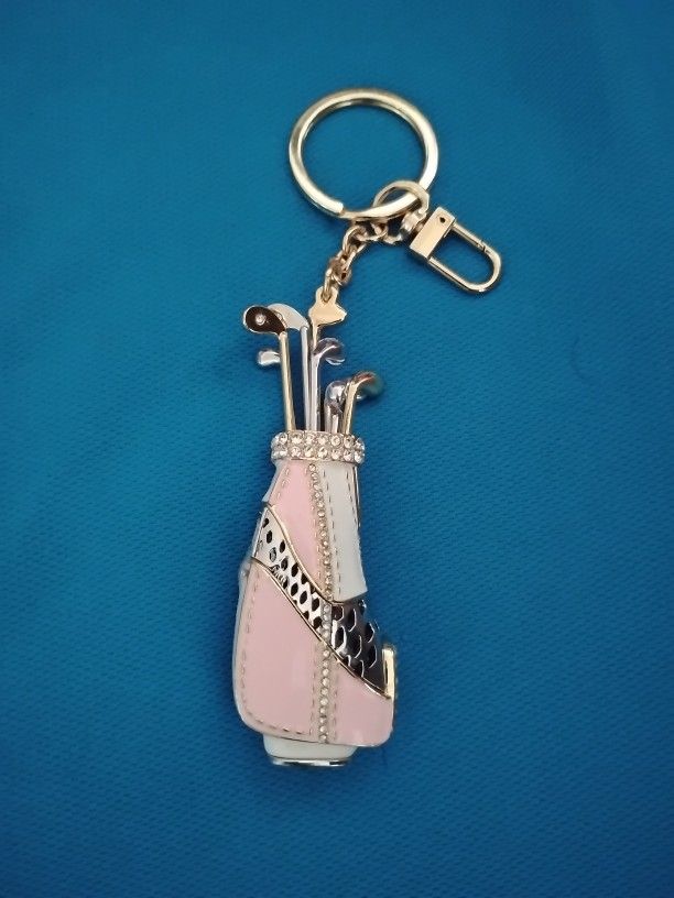 Beautiful Golden Gem Charm Golf Club Bag Keychain - 5 Inches Long