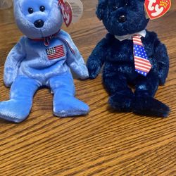 2 VTG TY Beanie Babies America the Bear Plush Pops Bear Plush 2001 9”