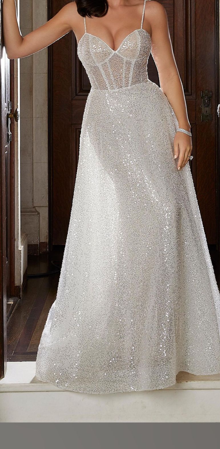 Mori Lee 1061 Celestina Corset Top Sequined Wedding Dress|